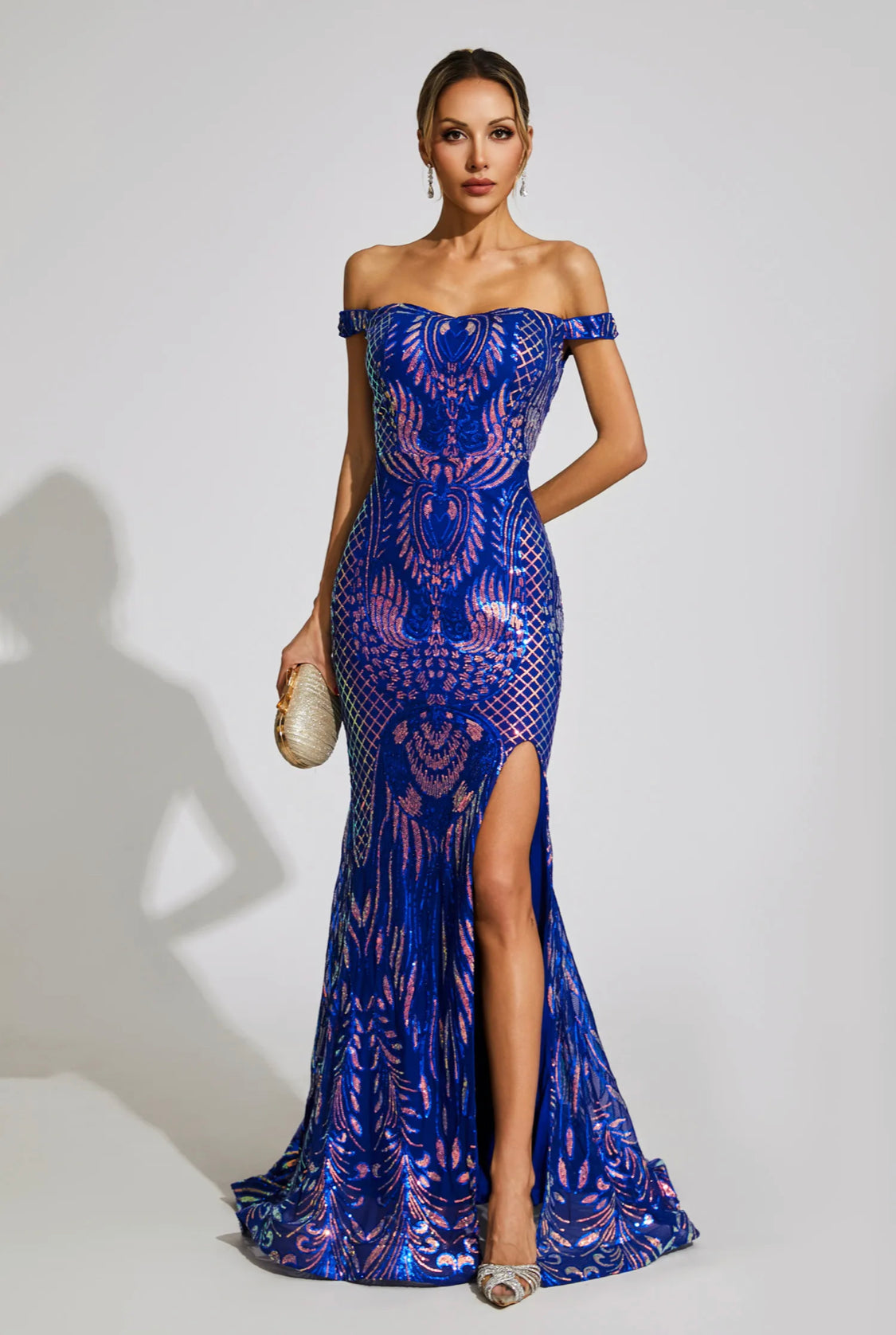 Blue mermaid sequins maxi dress