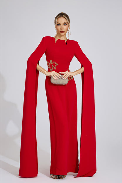 Valentina Cape-Sleeve Embellished Gown