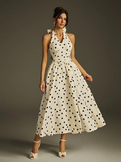 Colette Polka Bow Halter Midi Dress