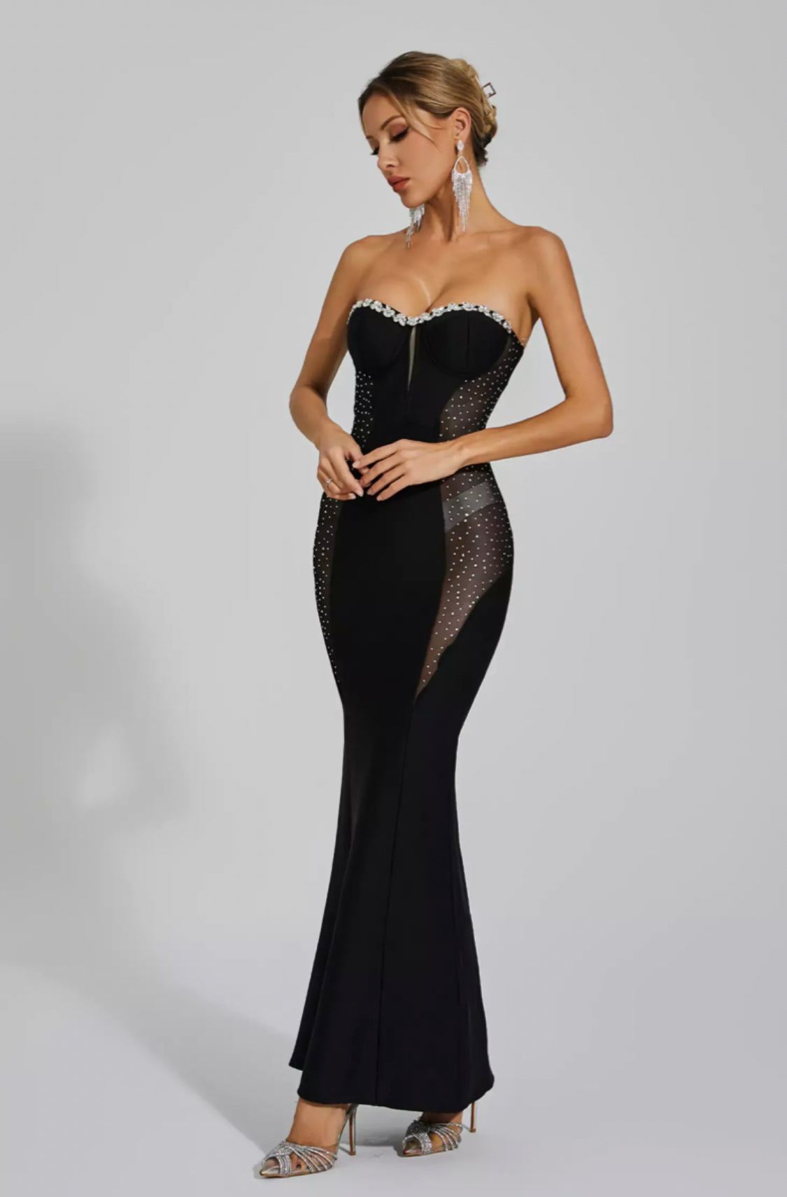 Marne rhinestone black maxi dress