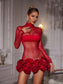 Flower red mesh mini dress