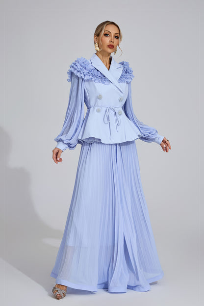 Ruffle-Shoulder Pleated Set