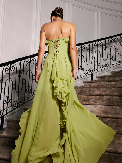 Strapless green maxi dress