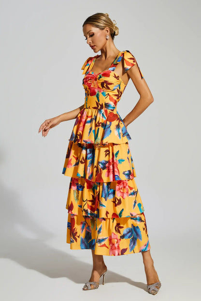 Floral tiered slip midi dress