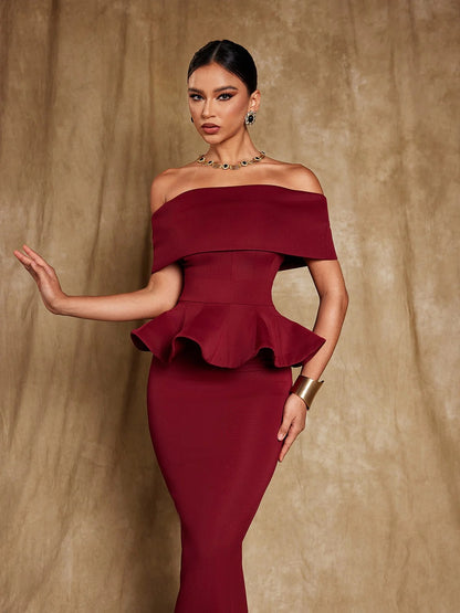 Off shoulder flounce top & skirt setup