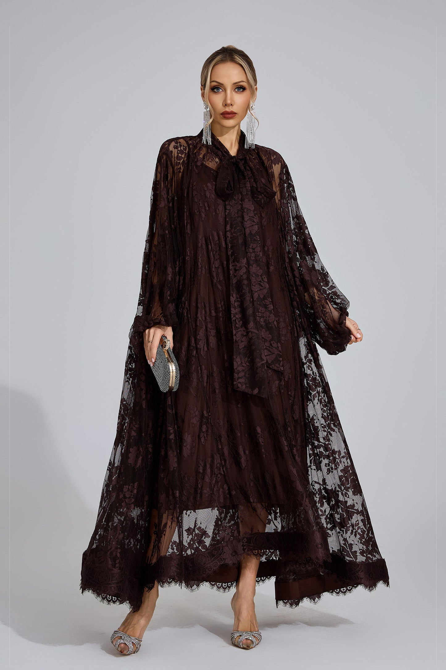 Nocturne Lace Cape Maxi Dress