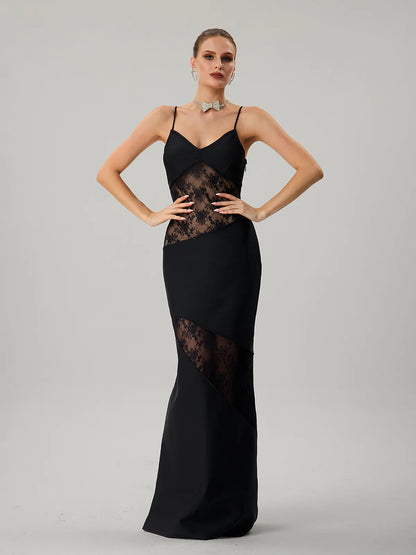 Black Lace Panel Slip Gown