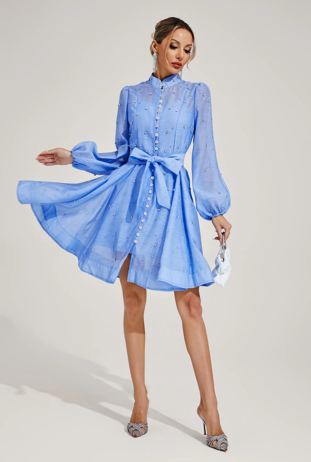 Amira Pearl Studded Flare Dress