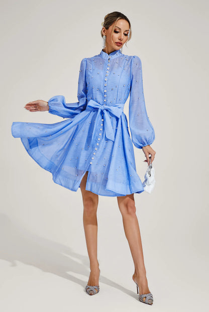 Amira Pearl Studded Flare Dress
