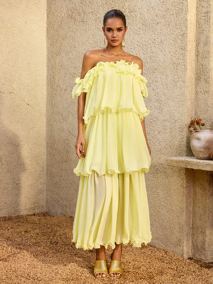 Limoncello Ruffle Chiffon Maxi Dress
