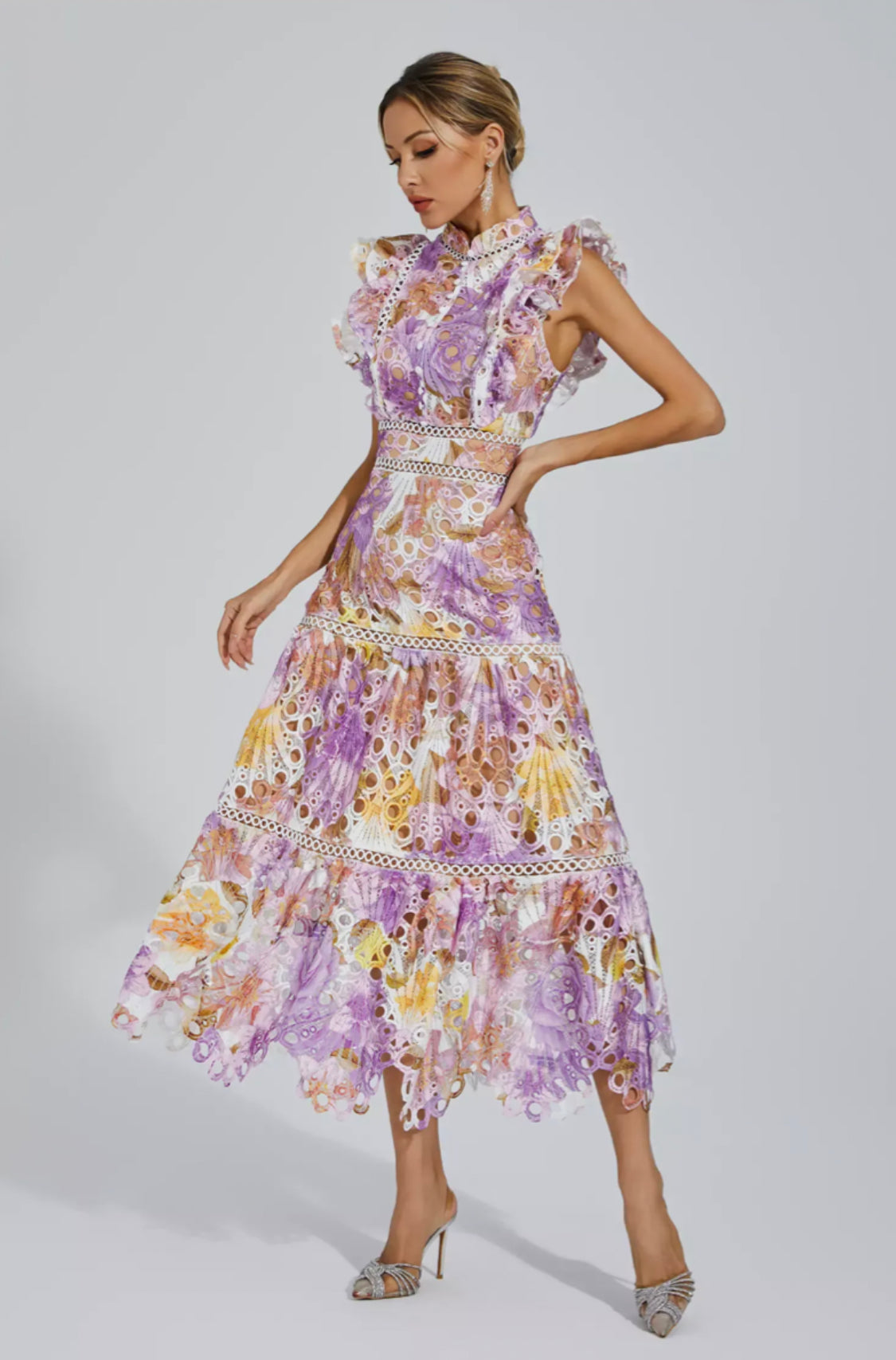 Ayleen orange floral midi dress