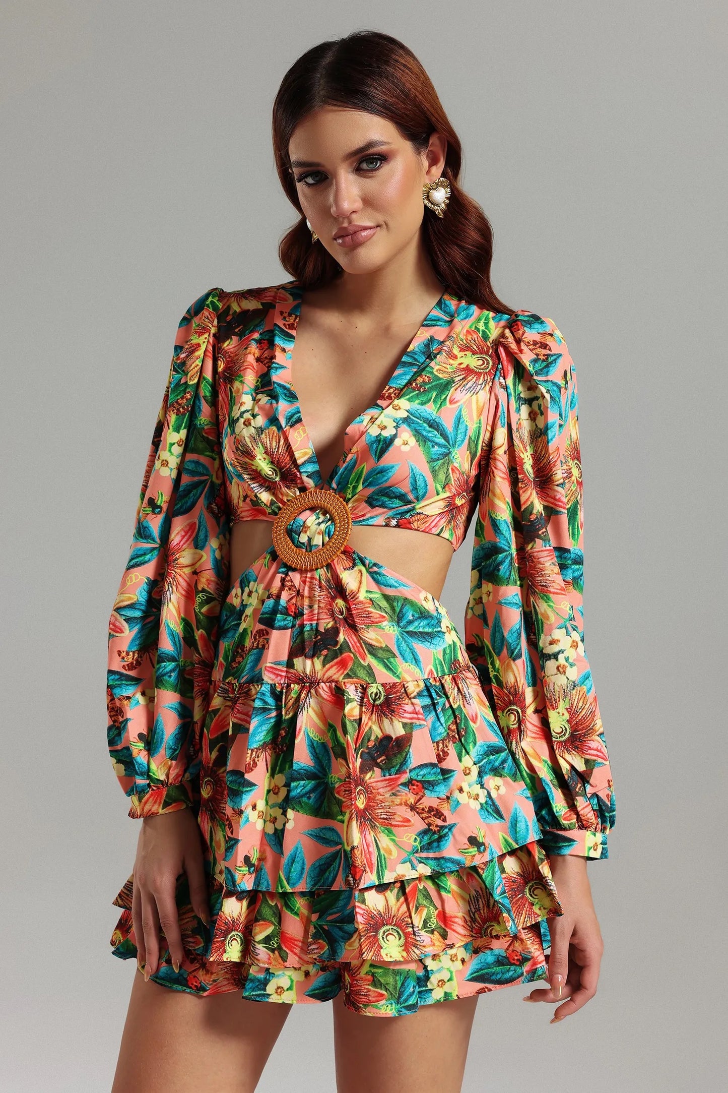 Estrela floral cutout mini dress