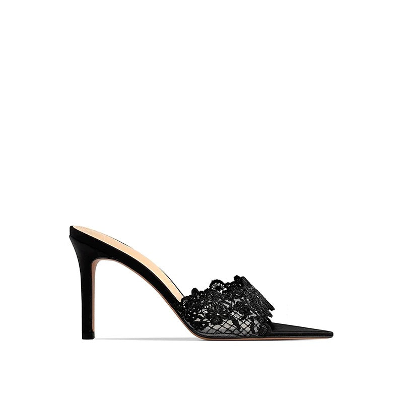 Midnight Lace Mule Heels