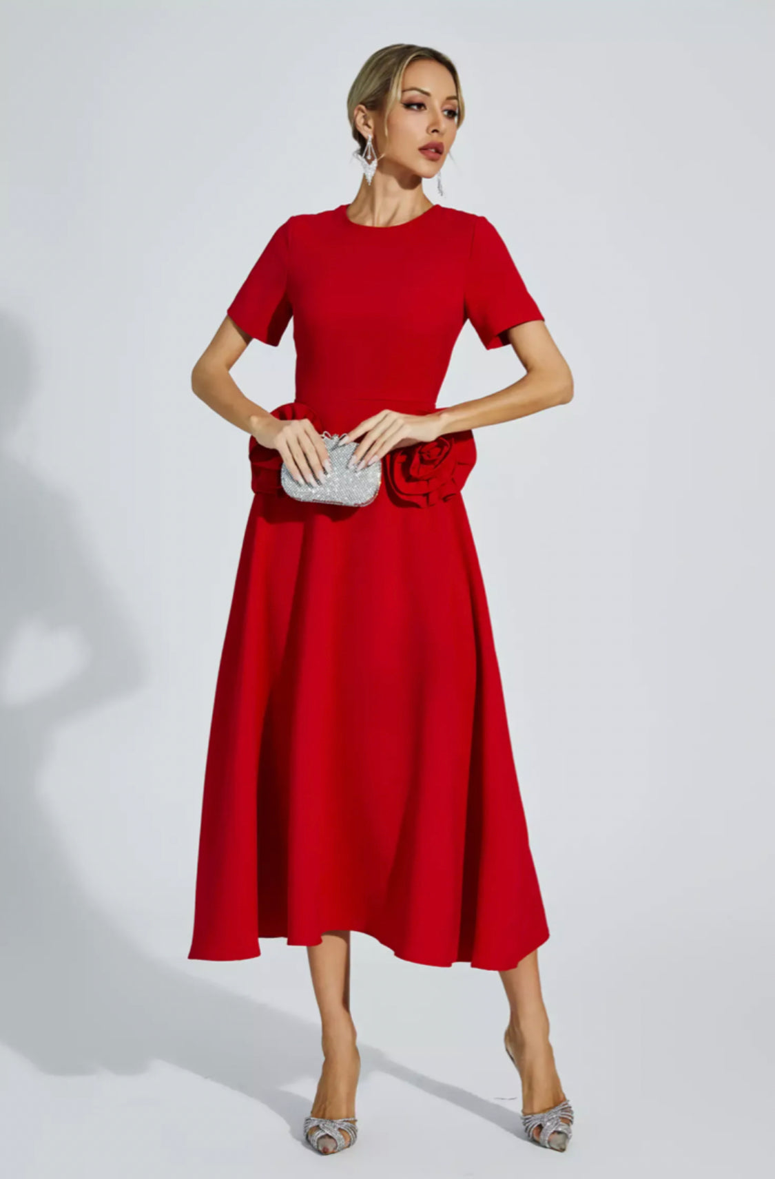 Greta flower red midi dress