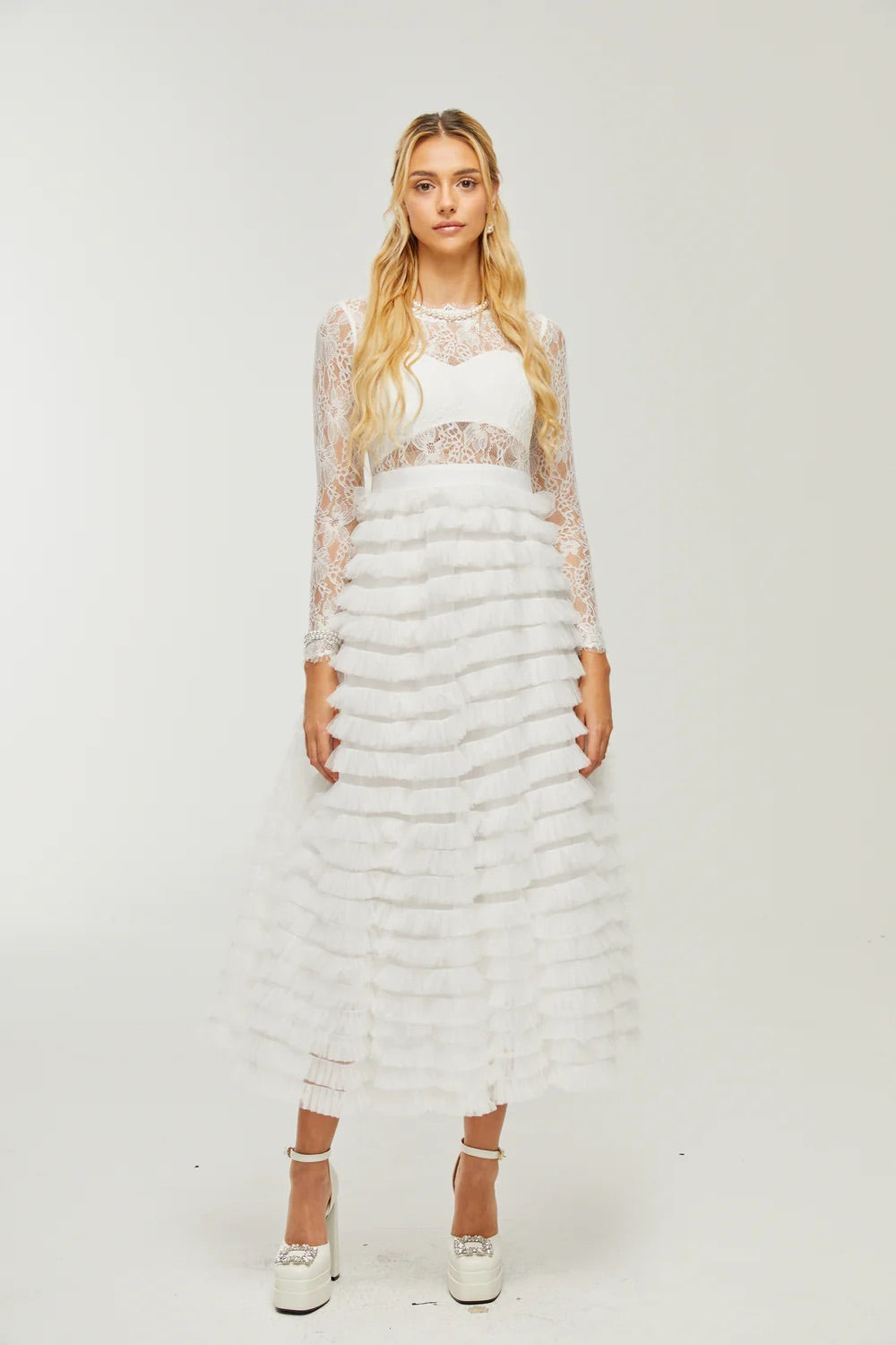 Philippine lace layered midi dress