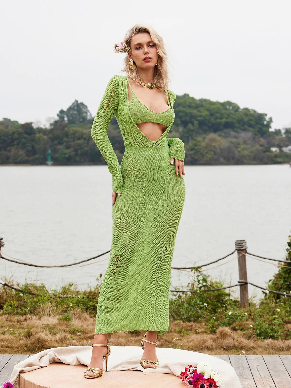 Oda knitted green maxi dress