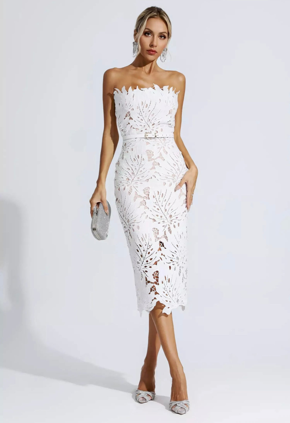 Jazlyn white lace midi dress