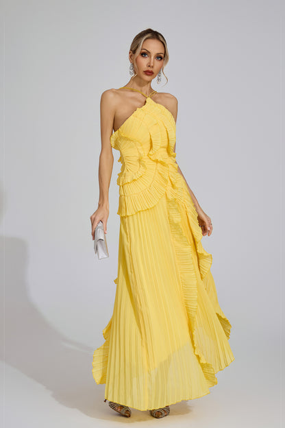 Amélie Pleated Ruffle Gown