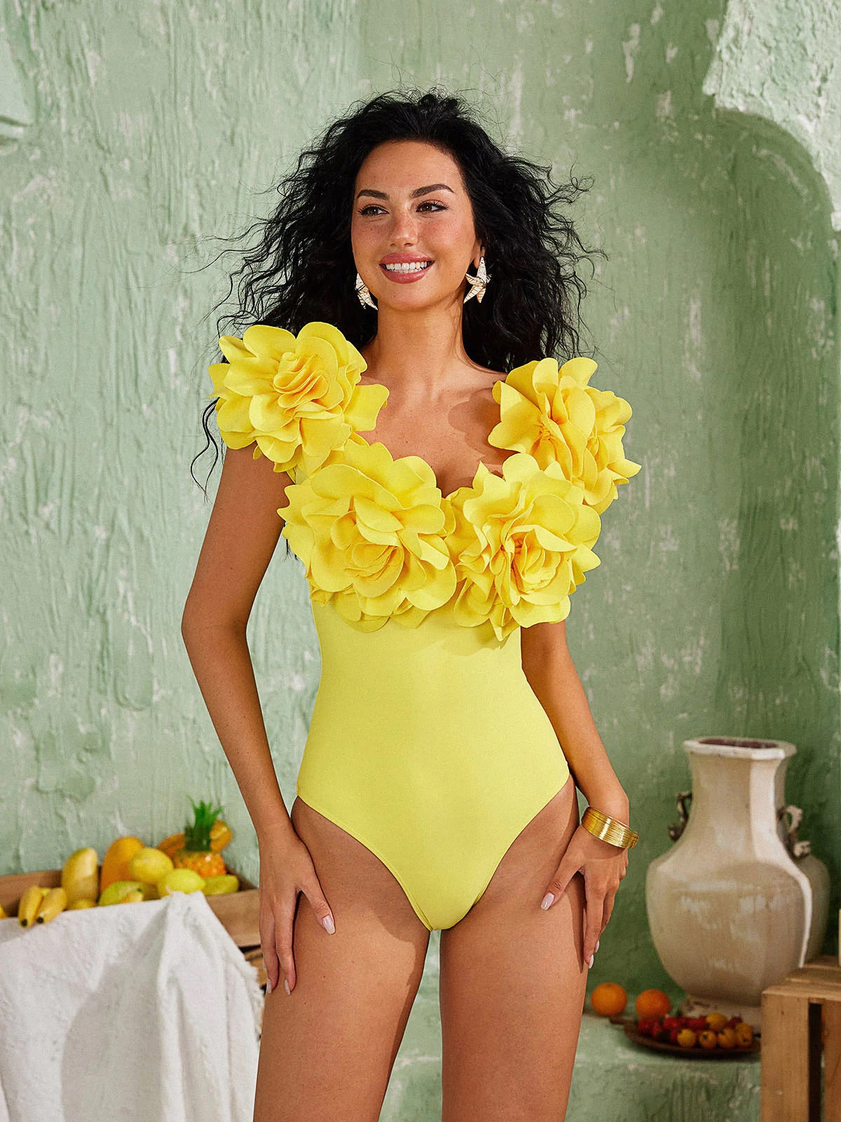 Yellow Flower two piece swimwear (8316574007534)