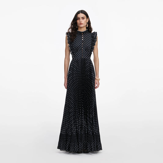 Noir Polka Pleated Maxi Dress