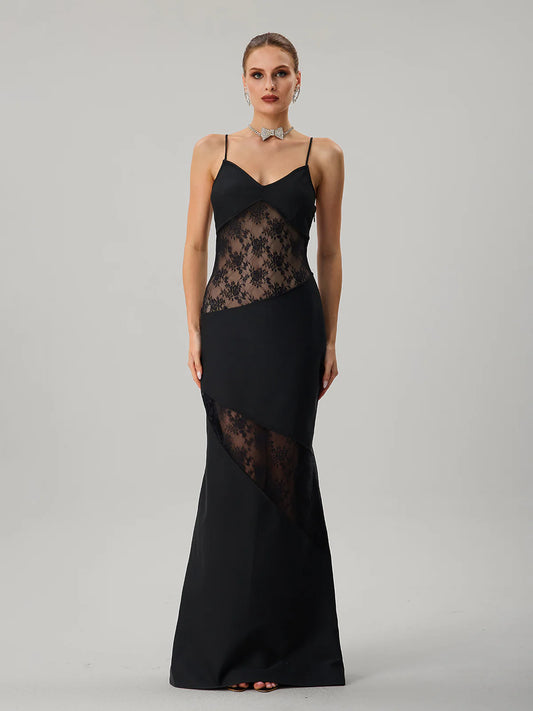 Black Lace Panel Slip Gown
