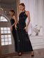 Crystal chains black maxi dress