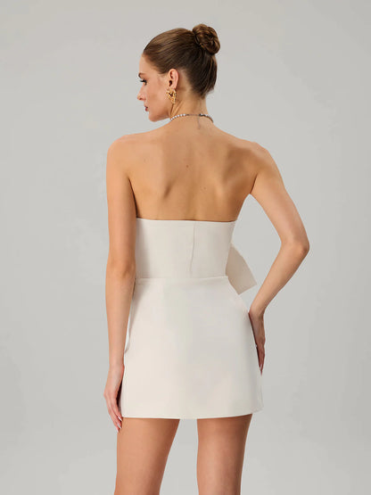 Ivory Strapless Bow Mini Dress