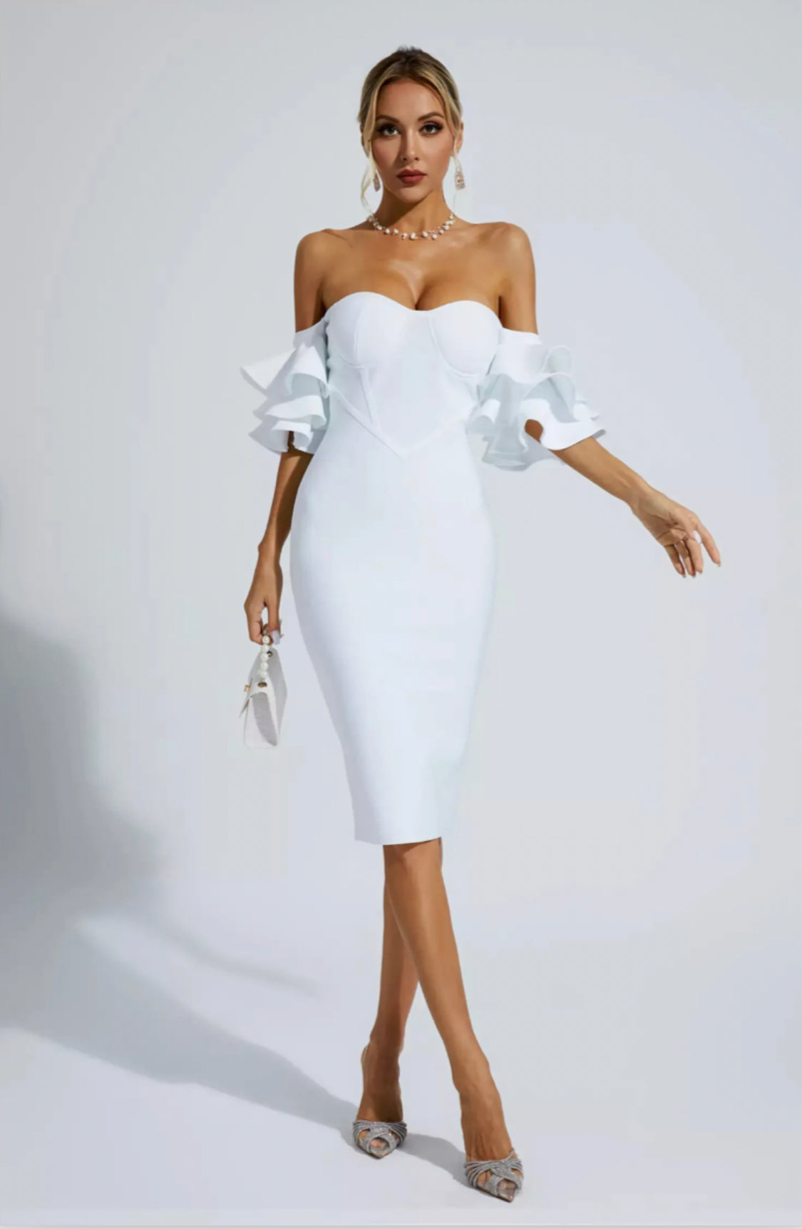 Raya white midi dress