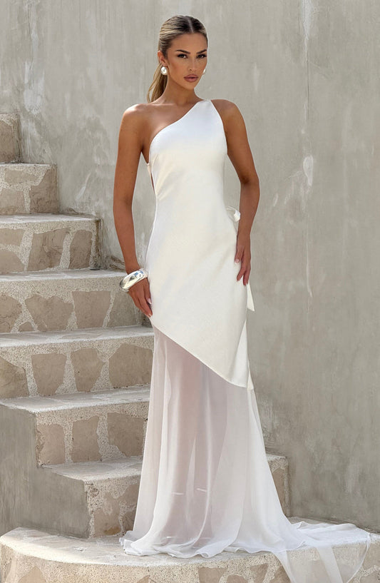 Soleil One Shoulder Sheer Mermaid Gown