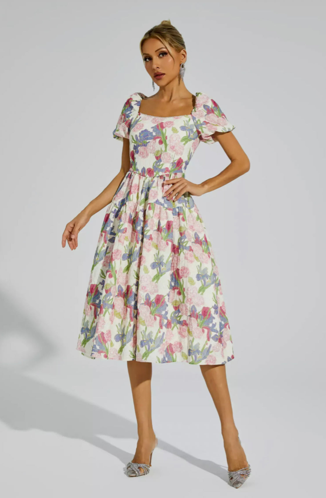 Dinah pink floral midi dress