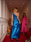 Blue satin feather dress (8254403117294)