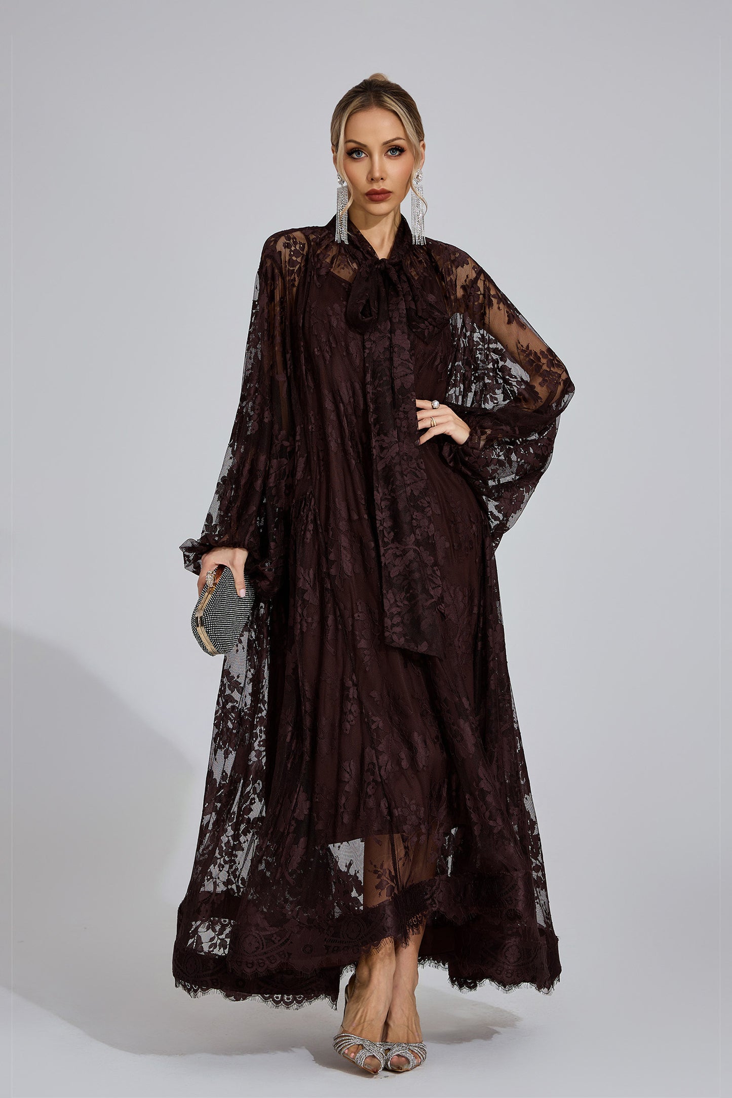 Nocturne Lace Cape Maxi Dress