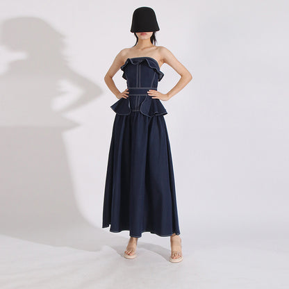 Strapless denim maxi dress