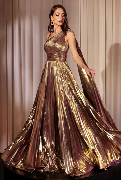 Aurora One-Shoulder Metallic Gold Gown