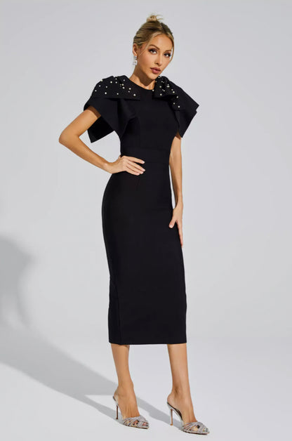 Kassidy beads embellished black midi dress