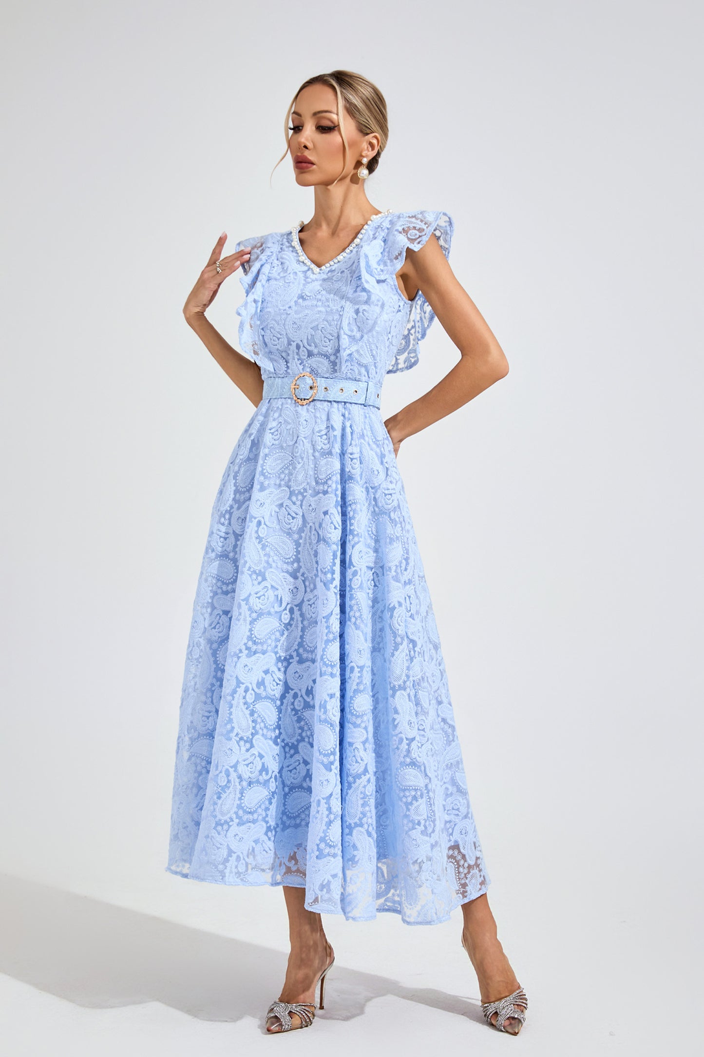 Aurélie Lace Flare Maxi Dress