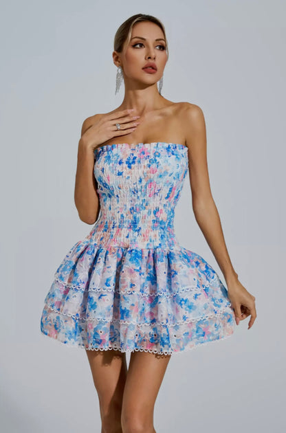 Mercy floral mini dress/ Blue