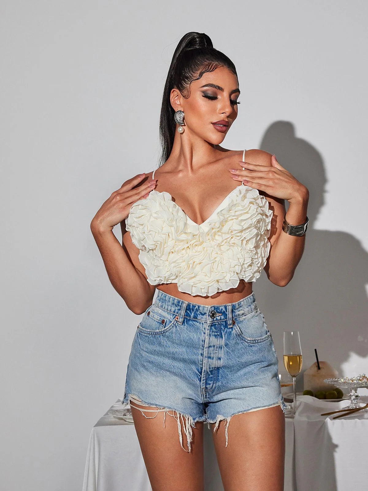 Ruffle heart cropped top