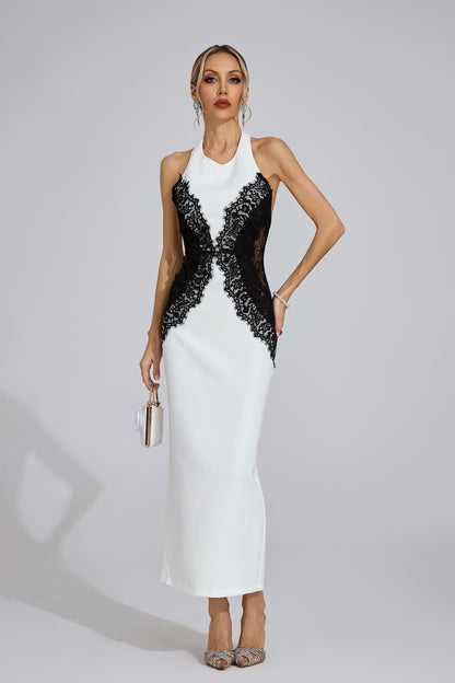 Bianca Lace-Panel Halter Midi Gown