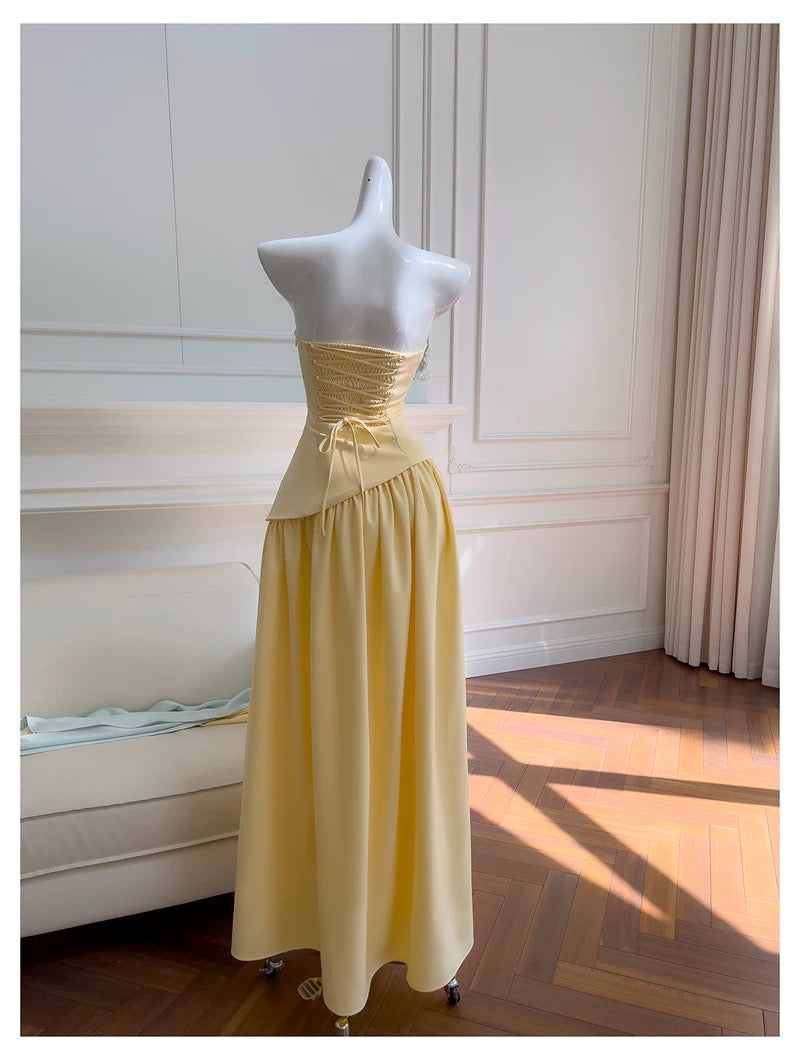 Soleil Scarf Drape Gown - Butter Yellow