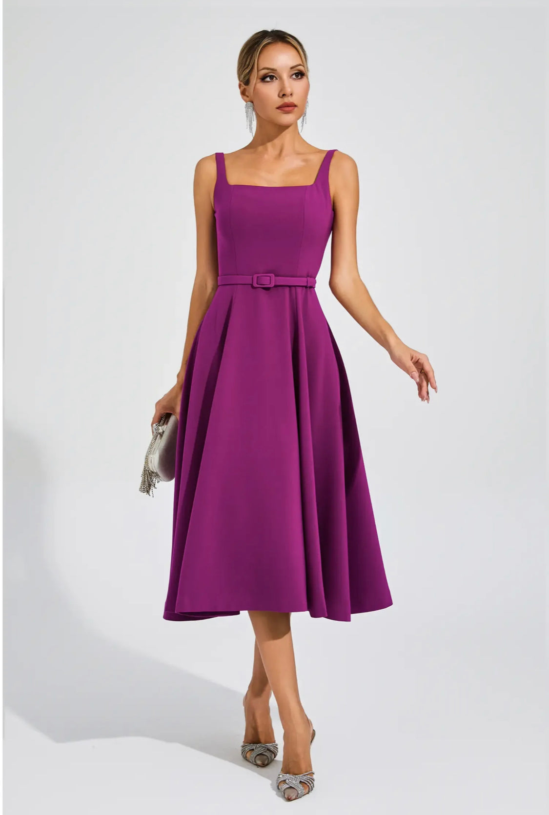 Leila purple belted midi dress