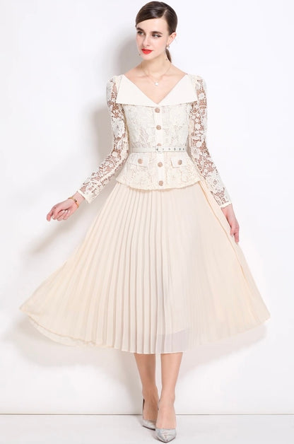 Elegance Era Pleated Lace Dress