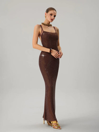 Crystal Mesh Column Gown