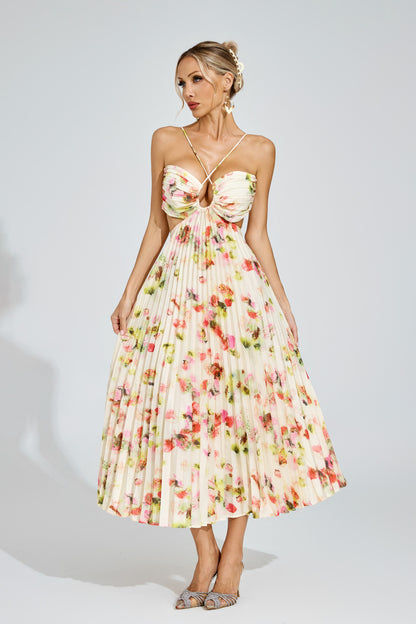 Fiorella Pleated Floral Midi Dress