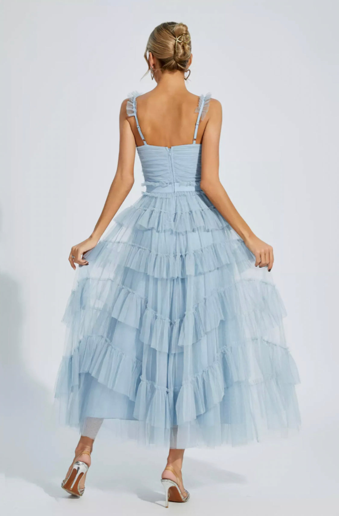 Prie blue mesh maxi dress