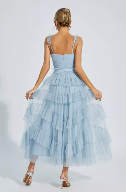 Prie blue mesh maxi dress