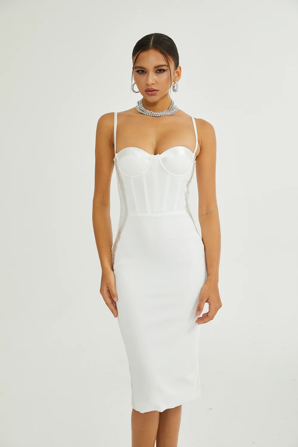 Estelle white midi dress