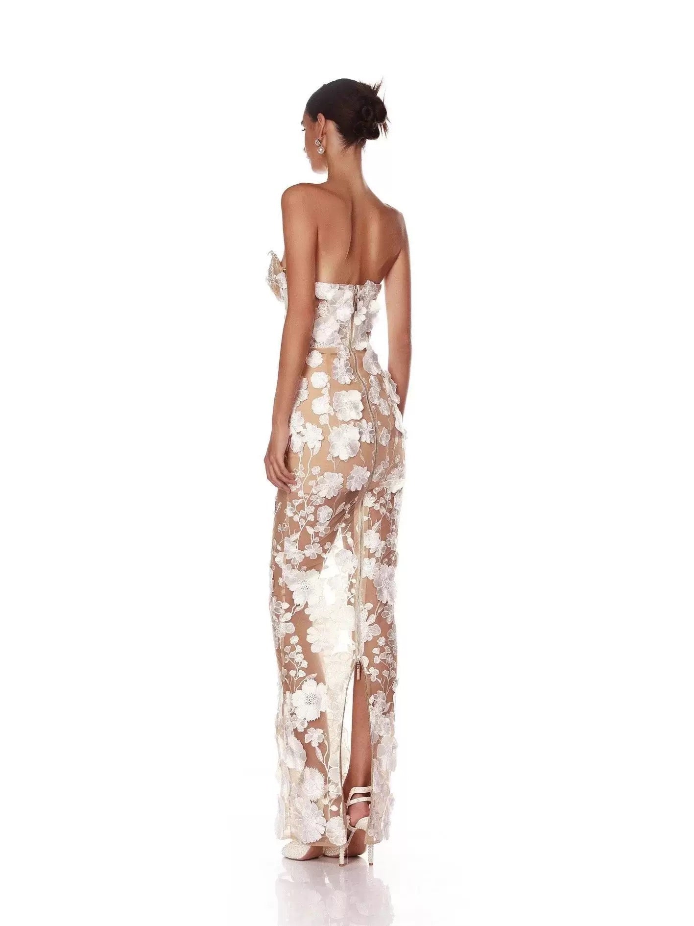 White Flower sheer maxi dress