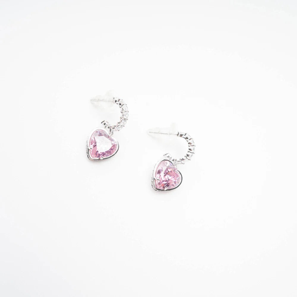 Pink heart pendant earrings