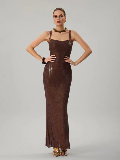 Crystal Mesh Column Gown